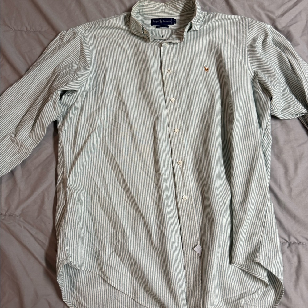 Green polo striped collared shirt